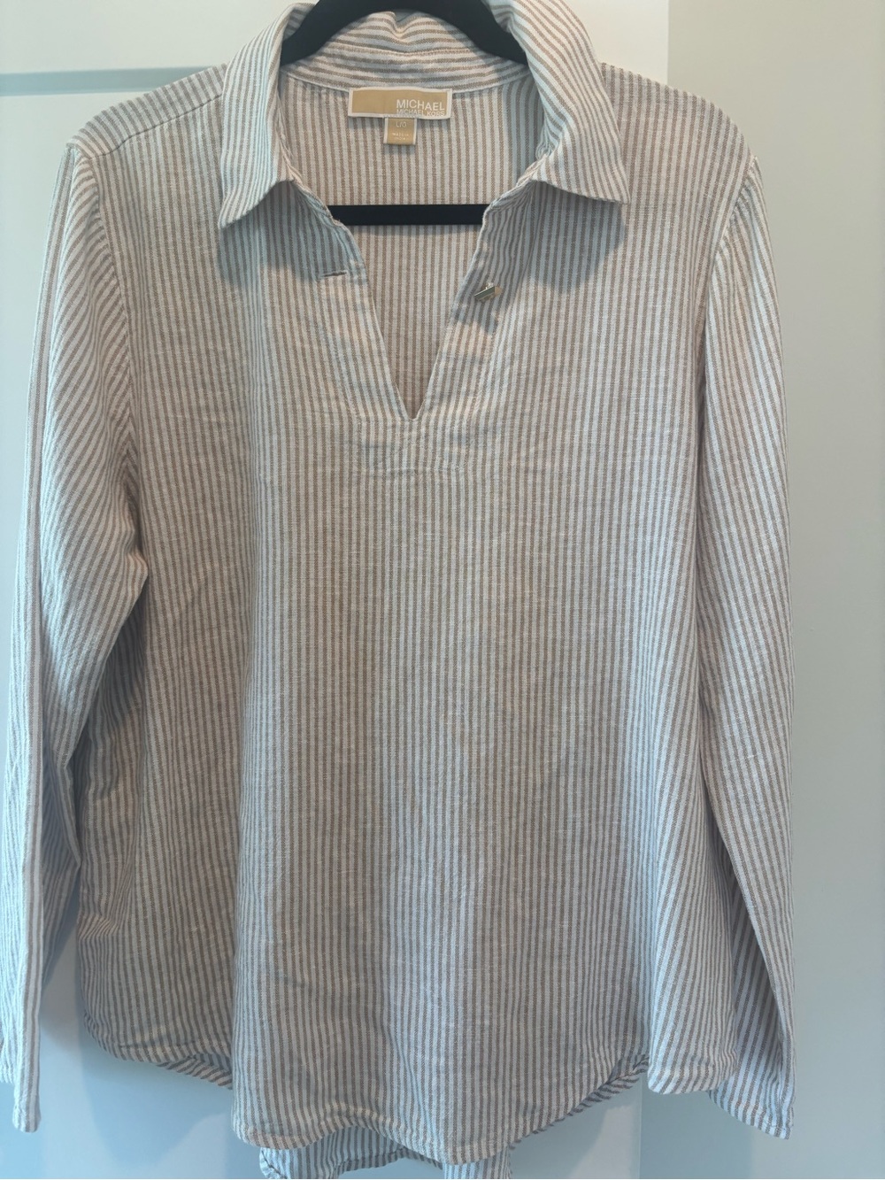 Michael Kors Women’s Beige & White Striped Long-Sleeve Polo Shirt